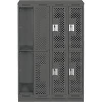 Clean Line Lockers, 2 -tier, Bank of 4, 48" x 12" x 82", Steel, Charcoal, Rivet (Assembled), Perforated Stor-it Systems