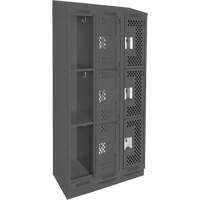 Clean Line Lockers, 3 -tier, Bank of 3, 36" x 15" x 82", Steel, Charcoal, Rivet (Assembled), Perforated Stor-it Systems