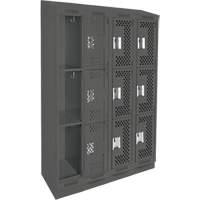 Clean Line Lockers, 3 -tier, Bank of 4, 48" x 15" x 82", Steel, Charcoal, Rivet (Assembled), Perforated Stor-it Systems