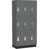 Concorde Heavy-Duty Lockers, 3 -tier, Bank of 3, 36" x 18" x 76", Steel, Charcoal, Welded (Assembled) Stor-it Systems
