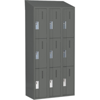 Concorde Heavy-Duty Lockers, 3 -tier, Bank of 3, 36" x 18" x 78", Steel, Charcoal, Welded (Assembled) Stor-it Systems