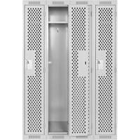 Clean Line Lockers, Bank of 4, 48" x 12" x 72", Steel, Grey, Rivet (Assembled), Perforated Stor-it Systems