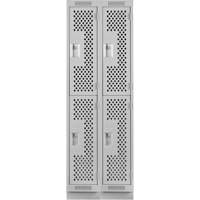 Clean Line Lockers, 2 -tier, Bank of 2, 24" x 15" x 76", Steel, Grey, Rivet (Assembled), Perforated Stor-it Systems
