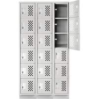 Assembled Lockerettes Clean Line Perforated Economy Lockers, 6 -tier, Bank of 3, 18" x 72" x 12", Steel Stor-it Systems