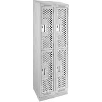 Clean Line Lockers, 2 -tier, Bank of 2, 24" x 12" x 82", Steel, Grey, Rivet (Assembled), Perforated Stor-it Systems