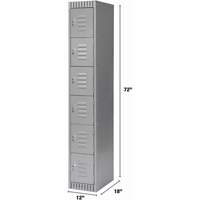 Lockers, 6 -tier, 12" x 18" x 72", Steel, Grey, Knocked Down Stor-it Systems