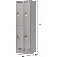 Lockers, 2 -tier, Bank of 2, 24" x 18" x 76", Steel, Grey, Knocked Down Stor-it Systems