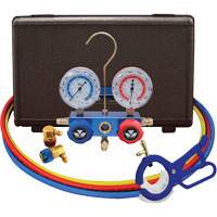 Jeu de manom&egrave;tres collecteurs &agrave; deux voies R134A pour automobile avec coupleurs et robinet perce-canette lat&eacute;rale 3-en-1 Stor-it Systems