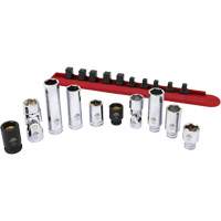 Jeu de douilles chrom&eacute;es avec rail, 10 Morceaux, Prise de 1/4"/3/8" Stor-it Systems