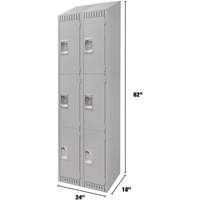 Lockers, 3 -tier, Bank of 2, 24" x 18" x 82", Steel, Grey, Knocked Down Stor-it Systems