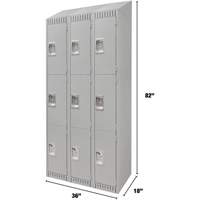 Lockers, 3 -tier, Bank of 3, 36" x 18" x 82", Steel, Grey, Knocked Down Stor-it Systems
