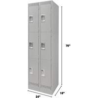 Lockers, 3 -tier, Bank of 2, 24" x 18" x 76", Steel, Grey, Knocked Down Stor-it Systems