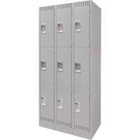 Lockers, 3 -tier, Bank of 3, 36" x 18" x 76", Steel, Grey, Knocked Down FN669 | Stor-it Systems