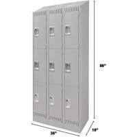 Lockers, 3 -tier, Bank of 3, 36" x 18" x 86", Steel, Grey, Knocked Down Stor-it Systems