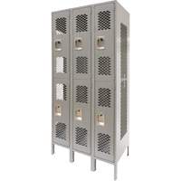 Casiers ventil&eacute;s, 2 niveaux, Bloc de 3, 36" x 18" x 78", Acier, Gris, D&eacute;mont&eacute;, Perfor&eacute; Stor-it Systems