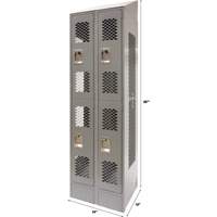 Casiers ventil&eacute;s, 2 niveaux, Bloc de 2, 24" x 18" x 88", Acier, Gris, D&eacute;mont&eacute;, Perfor&eacute; Stor-it Systems
