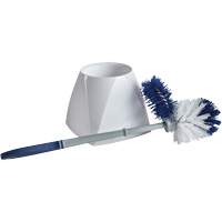 Brosse &agrave; cuvettes avec lave-rebord et valet, 15" l, Soies Synth&eacute;tique, Blanc Stor-it Systems