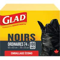 74L Garbage Bags, Regular, 26" W x 33" L, Black Stor-it Systems