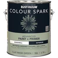 Peinture int&eacute;rieure pr&eacute;teint&eacute;e + appr&ecirc;t mural Colour Spark, Vert masque en argile, Satin&eacute;, 3,78 L, Gallon Stor-it Systems