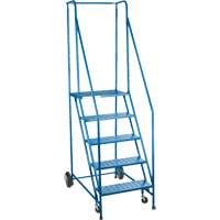 Rolling Step Ladder with Spring-Loaded Front Casters, 5 Steps, 22" Step Width, 46" Platform Height, Steel MA616 | Stor-it Systems