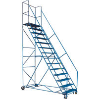 Escabeau roulant certifi&eacute; par la CSA avec pied verrouillable, 14 marches, Largeur de la marche 30", Hauteur de la plateforme 128", Acier Stor-it Systems