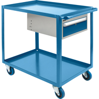 Chariots &agrave; tablettes avec tiroir, 1200 lb Capacit&eacute;, Acier, 24" x la, 36" x ha, 48" p, Roues en Caoutchouc, Enti&egrave;rement soud&eacute;, 1 tirroirs Stor-it Systems