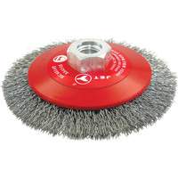 High-Performance Bevel Crimped Conical Brush, 4-1/2" Dia., 0.014" Fill, 5/8"-11 Arbor, Steel Stor-it Systems