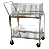 Wire Mesh Office Mail Cart, 200 lbs. Capacity, Chrome, 20" D x 33" L x 37-1/2" H, Chrome Plated MO208 | Stor-it Systems