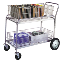 Wire Mesh Office Mail Cart, 250 lbs. Capacity, Chrome, 23-3/4" D x 43" L x 38-1/2" H, Chrome Plated MO210 | Stor-it Systems