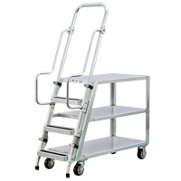 Aluminum Stock Picking Ladder Cart, Aluminum, 22" W x 51-1/2" D, 3 Shelves, 800 lbs. Capacity MO459 | Stor-it Systems