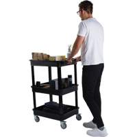 Utility Cart with Deep Lip Shelf, 3 Tiers, 19" x 39-1/2" x 28-1/4", 330 lbs. Capacity Stor-it Systems