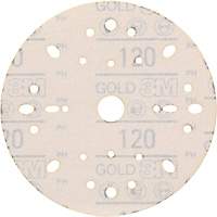 Hookit Gold Abrasive Disc, 6" Dia., 120 Grit, Aluminum Oxide, C-Weight Stor-it Systems