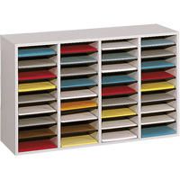 Adjustable Compartment Literature Organizer, Stationary, 36 Slots, Wood, 39-1/4" W x 11-3/4" D x 24" H OE706 | Stor-it Systems