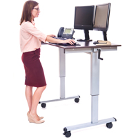 Adjustable Stand-Up Workstations, Stand-Alone Desk, 48-1/2" H x 48" W x 32-1/2" D, Walnut OP282 | Stor-it Systems
