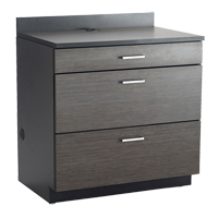 Modular Base Cabinet, 3 Drawers, 36" W x 25" D x 39" H, Asian Night/Black OP751 | Stor-it Systems