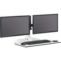 Soar Sit/Stand Electric Desk with Dual Monitor Arm, Desktop Unit, 37-1/4" H x 27-3/4" W x 22" D, White Stor-it Systems