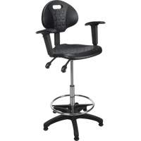 Heavy-Duty Ergonomic Stool with Adjustable Arm Rests, Stationary, Adjustable, 39" - 48", Polyurethane Seat, Black OR333 | Stor-it Systems
