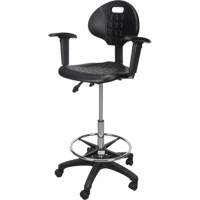Heavy-Duty Ergonomic Stool with Adjustable Arm Rests & Nylon Stem Casters, Mobile, Adjustable, 39" - 48", Polyurethane Seat, Black OR334 | Stor-it Systems