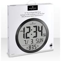 Round Digital Wall Clock, Digital, Battery Operated, 15" Dia., Black OR488 | Stor-it Systems