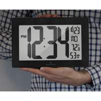 Self-Setting & Self-Adjusting Wall Clock with Stand, Digital, Battery Operated, Black OR493 | Stor-it Systems