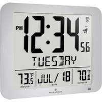 Slim Self-Setting Full Calendar Wall Clock, Digital, Battery Operated, Silver OR494 | Stor-it Systems