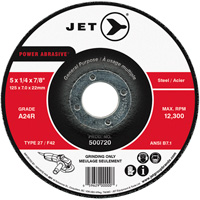 POWER ABRASIVE&reg; Grinding Wheel, 5" x 1/4", 7/8" Arbor, Type 27 Stor-it Systems