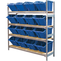 Wide Span Shelving with Jumbo Plastic Bins, Steel, Boltless, 800 lbs. Capacity, 66" W x 72" H x 18" D Stor-it Systems