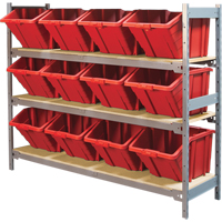 Wide Span Shelving with Jumbo Plastic Bins, Steel, Boltless, 800 lbs. Capacity, 66" W x 60" H x 18" D Stor-it Systems