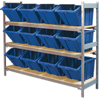 Wide Span Shelving with Jumbo Plastic Bins, Steel, Boltless, 800 lbs. Capacity, 66" W x 60" H x 18" D Stor-it Systems