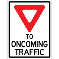 "Yield to Oncoming Traffic" Roll-Up Sign Traffic Sign, 36" x 48", Vinyl, English with Pictogram Stor-it Systems