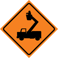 Man in Elevated Bucket Roll-Up Traffic Sign, 29-1/2" x 29-1/2", Vinyl, Pictogram SDP375 | Stor-it Systems