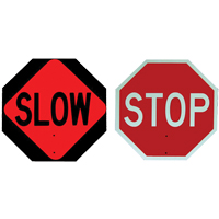Double-Sided "Stop/Slow" Traffic Control Sign, 18" x 18", Plastic, English with Pictogram SEI475 | Stor-it Systems
