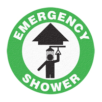 "Emergency Shower" Floor Sign, Adhesive, English with Pictogram SFU884 | Stor-it Systems
