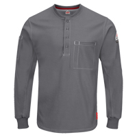 Excel FR&reg; Long Sleeve Henley Shirts, Small, Grey Stor-it Systems